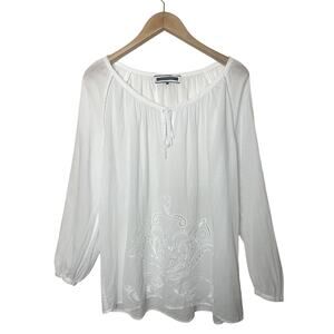 Luisa Cerano Embroidered Eyelet Tunic Top Women’s Sz 14 White Long Sleeve Boho